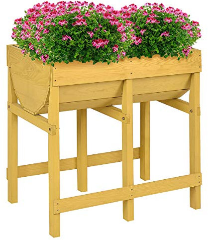 RELAX4LIFE Jardinera Elevada con Patas de Madera Maciza, Huerto Urbano Resistente a Humedad y Rayos del Sol con 2 Ranuras para Jardín, Balcón, Salón y Patio, 70x44,5x72cm, Amarillo