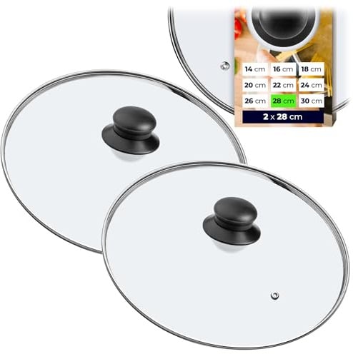 KADAX 2er Set Glasdeckel, Topfdeckel Ø28 cm, hitzebeständig, mit Griff, für Töpfe und Pfannen, Sichtkochen und spritzarmes Garen