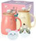 Lot de 2 tasses à café mignonnes en céramique avec couvercle en bambou et cuillère, tasse de matin, tasse à thé, tasse à thé, 3D, pour les amoureux des chats, les femmes et les cadeaux(rouge et jaune