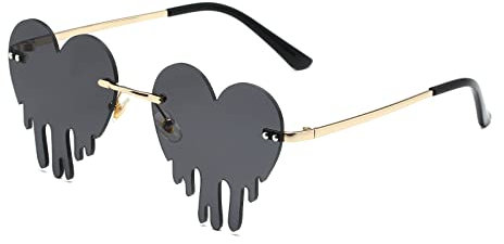 YUELUQU Vintage Mode Lustige Festival Sonnenbrillen Metall Rahmenlose Frauen Herren Punk Party Gläser (Herz-schwarz)