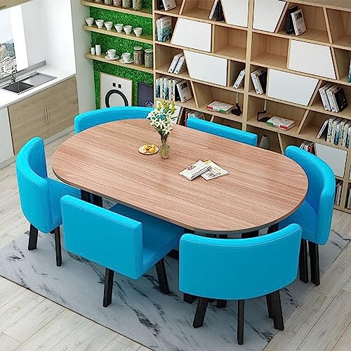 RUANLOV Business-Couchtisch Esstisch-Stuhl-Kombination, Freizeitbereich für Verhandlungen Balkon zu Hause Table ovale,Besprechungsraum im Home Office 1 Tisch und 6 Stühle (E 90x150cm)