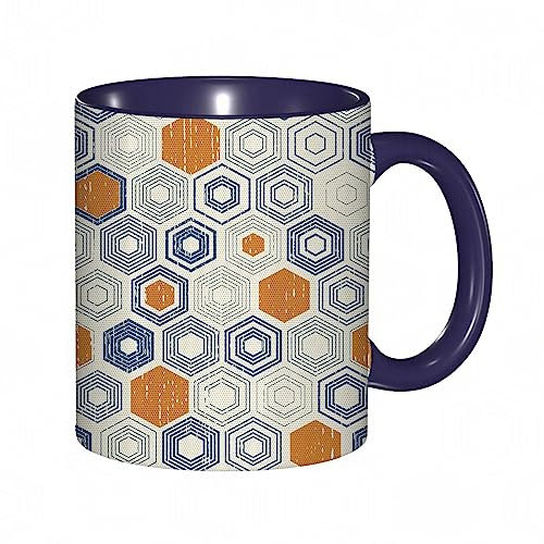 Tasse Keramik Bullseye-Sechseckmuster mit abgenutztem Hintergrunddesign mit blassen Tönen Kaffeetassen Große 330ml Mit Henkel 100% Handbemalt Trinkgläser Mit Griff Personalisierte Geschenk
