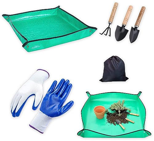EKSMA Umtopfmatte Umtopf Unterlage 50x50cm Gartenmatten-Set Indoor-Umpflanzpflanze wasserdichte Faltbare Umtopfmatte 3 Stück Mini Gartenwerkzeug Gartenkralle Klein Gärtner Set
