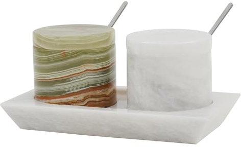 Radicaln Salero de mármol con tapa y bandeja, cuencos de sal y pimienta hechos a mano, juego de 2 recipientes de sal y especias para almacenamiento de cocina, azucarero moreno
