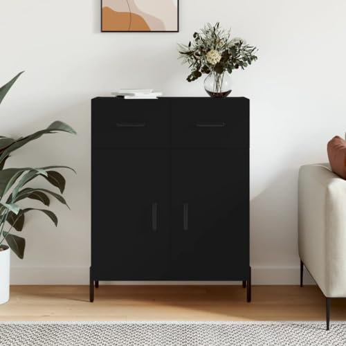 Higsose Sideboard 69,5x34x90cm Schwarz Holzwerkstoff,Metall Kommode Schlafzimmer Schrank Organizer Fernsehschrank Bücherschrank Wohnzimmerschrank Allzweckschrank Barschrank Vorratsschrank
