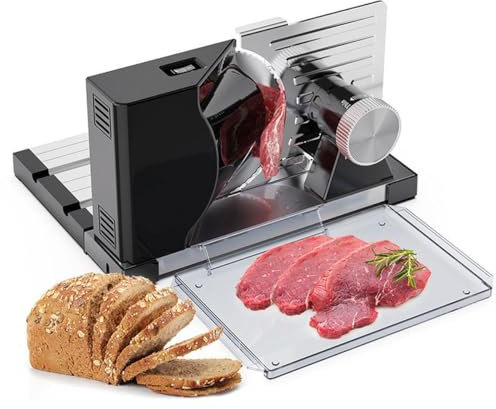 Electric Meat Slicer, Portable Stainless Steel Blade Food Slicer, Fold Meat Slicer Machine, 0-18mm Adjustable Thickness for Bread, Meat, Cheese, Vegetable, Other Food