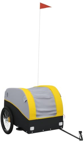 vidaXL Remorque de Vélo, Chariot de Transport avec Barre d'Attelage, Remorque à Bagages, Remorque de Bicyclette, Noir et Jaune 45 kg Fer