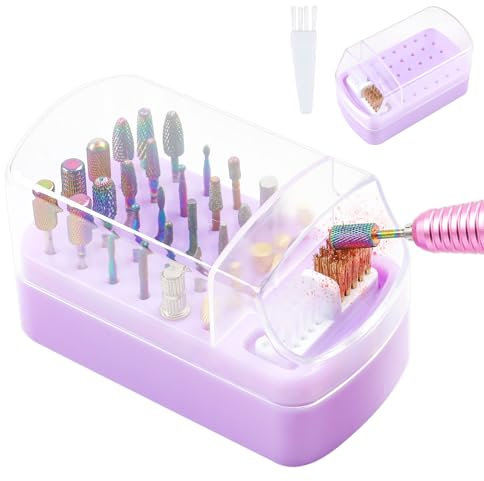 30 Löcher Nagelbohrer Halter,2 in 1 Nagelbohrer Fräserhalter Abnehmbare Reinigung Pinsel Aufbewahrungsbox für Nagelfräser Aufsatz Bit Set Nail Art Drill Organizer Container Staubdichter