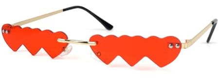O-Kinee Herzförmige Sonnenbrille, Retro Sonnenbrille in Herzform, lustige Sonnenbrille, Sonnenbrillen Dekoration für Hippie Party, ideal für Partys und Fotos（Rot）