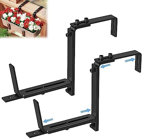 ulafbwur 2-teilige Fensterkastenhalterungen, verstellbare Pflanzkastenhalterungen, wandmontierter, stark tragender Blumentopfständer für Balkone, Zäune und Gärten Schwarz 2pcs