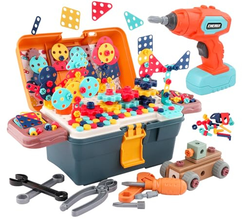 Bvdfgk Kinder-Bohrer- und Schrauben-Set – Kinder-Schraubendreher-Spielzeug-Set für Kleinkinder im Alter von 3 4 5 6 Jahren, magischer Werkzeugkasten mit elektrischem Schraubendreher