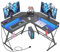 Yornoli Gaming Desk with Led Lights＆Power Outlet 127cm L Shaped Computer Corner Desk with Cup Holder＆Headphone Hook Home Office Desks with Large Monitor Stand Graphite Black