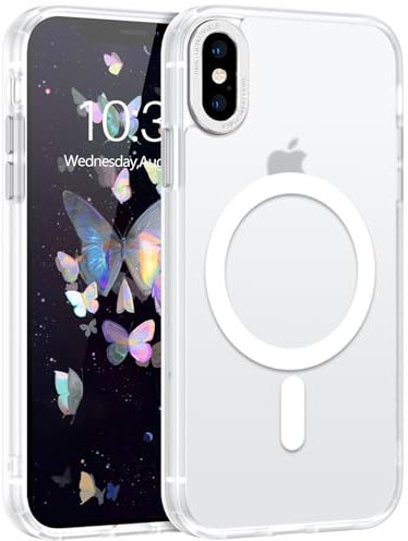DUEDUE for iPhone X/iPhone XS Case With Magnetic [Fit for MagSafe] Full Camera Protection Shockproof Protection, Anti-Scratch Translucent Matte Back Anti-Fingerprint for iPhone X/XS 5.8 , White