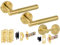 HANDLEZONE® Evo Knurled Grip Door Handles on Rose Bathroom Deadbolt Pack with Knurled Turn Set, 76mm Lock and Latch, 75mm Ball Bearing Hinges - Brushed Brass