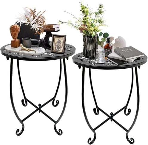 14 Inch Patio Weather Resistant Metal Side Table, Plant Stands Set of 2, Accent for Patio Yard Porch Balcony Garden Bedside Indoor Outdoor