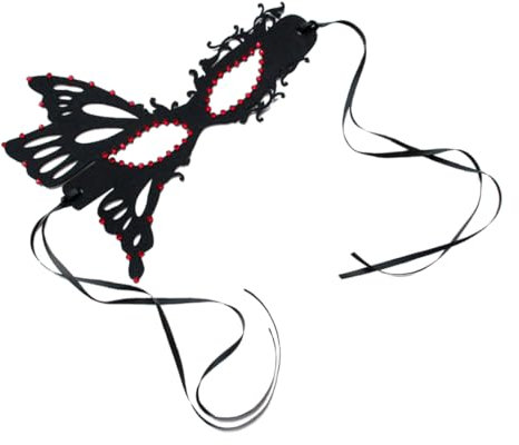 LIFKOME Elegante Halbgesichtsmaske Schmetterling aus Filz mit Strasssteinen und Verstellbarem Riemen für Halloween Kostümparty und Festliche Anlässe in Schwarz