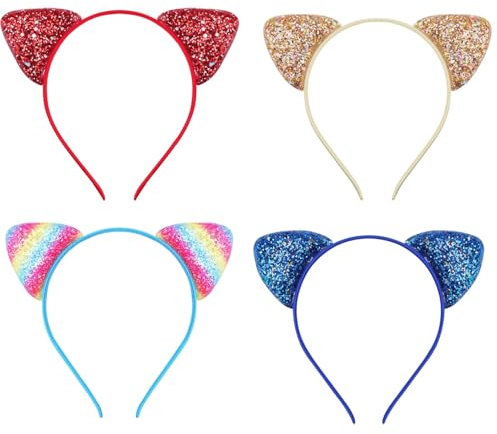 Bandeau Cheveux Femme,4 pièces Bandeaux Oreilles de Chat Serre Tete Fille en Paillette,Serre Tête Antidérapants Bandeaux pour Les Femmes Fashion Headbands pour Enfants Femmes