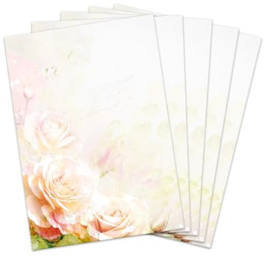 25 Briefbögen DIN A4, beidseitig per Hand beschriftbar und mit allen Druckern und Kopierern bedruckbar für Einladungen Briefpost Firmenpost Urkunden Zertifikate, zarte Rosen, pastellfarben, Aquarell