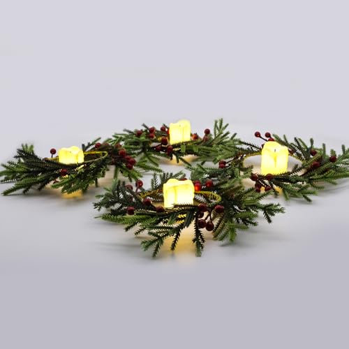 GAROMIA 4 Stück Weihnachtskranz Adventskranz mit Led-Kerzen Tischkranz für Weihnachten Weihnachtskranz Adventskranz Deko Dekokranz Weihnachtsdeko