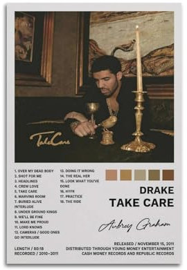 Aubrey Drake Graham Musikalbum Take Care auf Leinwand, Kunstdruck, Pop-Musikalbum, Kunstalbum, Wohnzimmer, Zuhause, dekorative Kunst, 40 x 60 cm, ungerahmt, 28