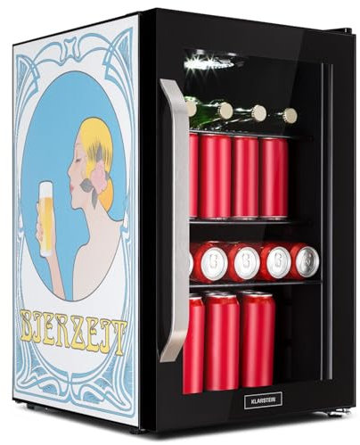 Klarstein Réfrigérateur 70L, Mini réfrigérateur silencieux avec étagères amovibles, porte vitrée & LED, Adapté à l'extérieur, 0-10°C