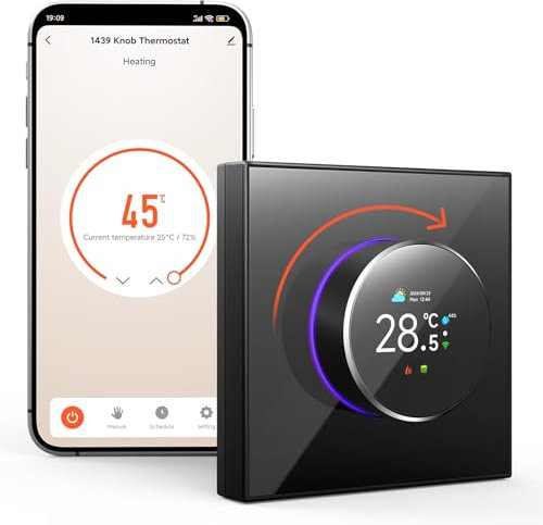 Funspread Smart Thermostat Heizungsthermostat - Wandthermostat WiFi Digital Thermostat mit Alexa, Google Home, Tuya, Smart Life App Drehschalter TFT LCD Monitor 3A Weiß