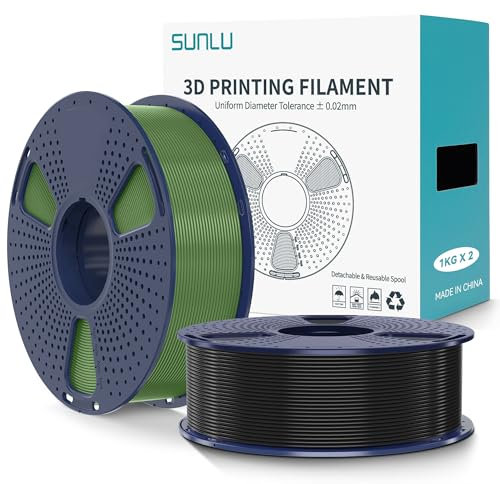 SUNLU PLA+2.0 Filament 1.75mm 2KG, Upgrade PLA Plus 3D Drucker Filament, Stärker und robuster, High Speed PLA+ Filament, Maßgenauigkeit +/-0.02mm, 1KG Spule, 2KG in Total, Schwarz+Olivgrün