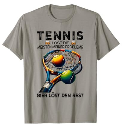 germanhuysayingquotes deutschfunclubs T-Shirt Tennis löst die meisten meiner Probleme Bier löst den Rest Grau S Klassisch Crew-Neck Unisex Erwachsene Tennis-Fans Bier-Liebhaber Geschenkgeber