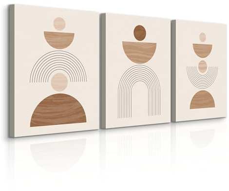 Muralo Wandbilder Beige 3er-Set, Kunstdruck, Aufhängefertig - 30x40 cm | Leinwandbild, Modernes Design, UV-beständig - ideal für Wohnzimmer und Schlafzimmer, Ein echter Hingucker in jedem Zuhause