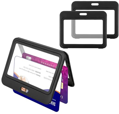 3 Stück Ausweishülle,Ymapinc Beidseitig Transparenter Ausweishalter Fahrkartenhülle Plastik Kartenhalter Ausweis Schwarzer Horizontal Badge Holder Verwendet für Schulausweis Kreditkarte Führerschein