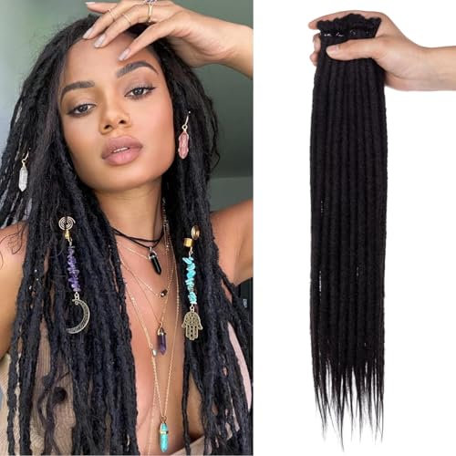 Mscat Extensions dreadlocks synthétiques naturelles, noires, 45,7 cm, largeur 0,6 cm, 20 brins, faites à la main, style reggae, extensions de cheveux crochets, pour femmes et hommes