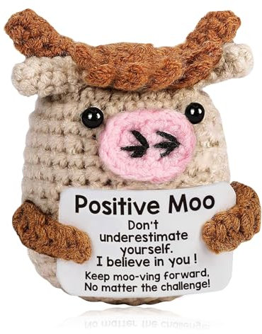 Calkkrer Doudou en crochet fait à la main, soutien émotionnel amusant, vache positive, cadeau d'encouragement, cadeau de courage, porte-bonheur détente