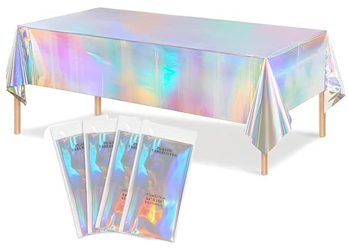 AMSGANK Bunt Glitzer Party Tischdecke, 4 Stück Wasserdicht Tischdecken Biertisch Tischabdeckung Partytischdecken für Hochzeit, Party, Geburtstag, Weihnachten (137 x 274 cm)