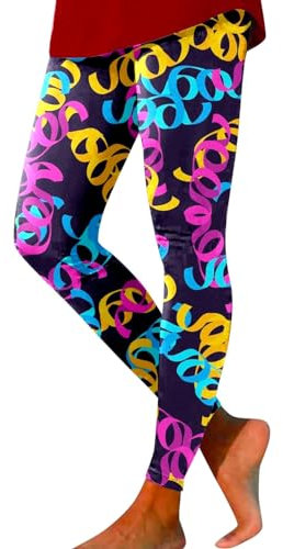 Leggings für Damen 80er Neon Leggings Bunte Druck Karneval Leggings Hohe Taille Regular Yoga Leggins Strumpfhose 80er Jahre Rave Faschingskostüme Karneval Party Leggings 80er Aerobic Kostüm (XL)