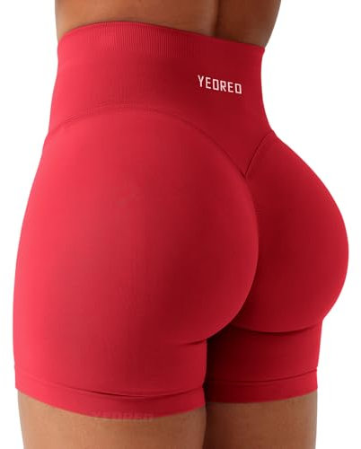 YEOREO Sport Shorts Damen 4.5 Invisible Scrunch Butt Gym Shorts Hoch Taille Booty Yoga Workout Kurze Leggings Tomate Rot S