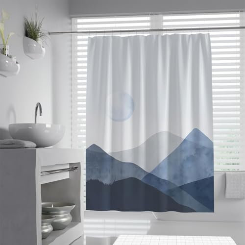 SHUODAOCO Rideau de Douche Moderne Rideau de Salle de Bain de Montagne Abstrait Tissu en Polyester Rideau de Douche Lavable imperméable Rideau de Bain de séparation 200Bx240Lcm