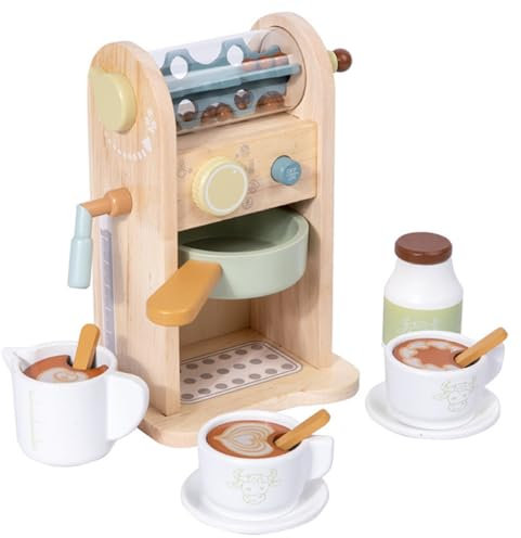 HEMOTON Wooden Boys and Girls Maker Playset Coffee Machine Toy for Toddlers Pretend Play Educational Toy Set