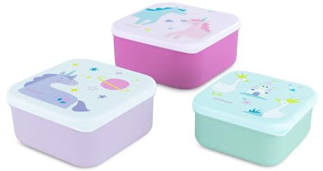 Miniland – Set mit 3 Kinder-Brotdosen, Stapelbare Lunchboxen, Spülmaschinenfest und BPA-frei (Fantasy)