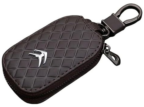 TZBHSD Pochette Porte-clés pour Citroen C-Elysee,Étui De Protection Polyvalent pour Clé De Voiture Sac à Porte-clés Portable matériau en Cuir synthétique Homme et Femme,Curry