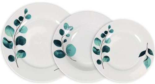 La Mediterránea Vajilla Completa 18 Piezas de Vidrio Templado - 6 Platos Llanos, Hondos y de Postre, Colección Detroit