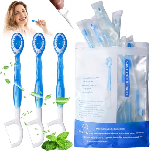 26 Stück Reise Zahnbürste,Mini Zahnbürste &Zahnseide & Zahnstocher, 5-in-1 Mini Zahnbürsten mit Zahnpasta,Einweg-Zahnbürsten Mini mit Zahnseide,Travel Toothbrush für Unterwegs Reisen Kinder Erwachsene