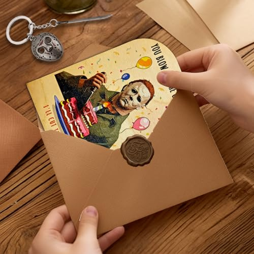 ElevaPulse Halloween Geschenk, Halloween Karte, 3er Set Holzkarten Mit Schlüsselanhänger Und Briefumschlag, Geeignet für Geburtstagsfeiern und Familienfeiern geändert, Geburtstag, Horrorkarten