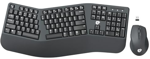 FOPETT Wireless Ergonomic Keyboard for PC, 2.4G Full Size Wireless Keyboard and Mouse Combo, Comfortable Natural Split Keyboard Mouse for Windows Computer Desktop Laptop
