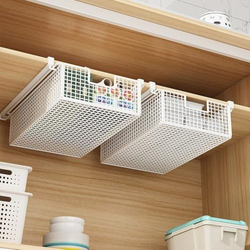Estante de almacenamiento para colgar debajo del gabinete para utensilios de cocina con construcción de hierro resistente, diseñado para una organización eficiente y accesibilidad (negro)