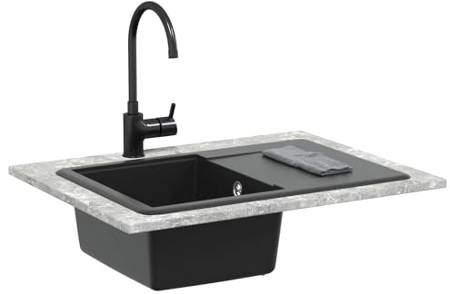 vidaXL Schwarzes Waschbecken, 670 x 460 mm, Granit, stilvoll, rechteckig, modern, hitzebeständig, Granitspüle, praktisch, modern, einfach zu montieren