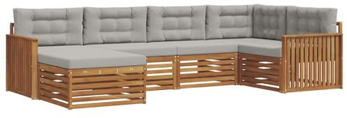 vidaXL Outdoor-Sofagarnitur mit Kissen 6 pcs Natürlich und Hellgrau, Moderner Outdoor-Sofa, robuster Sitzecke für Garten, bequemer Lounge für die Terrasse