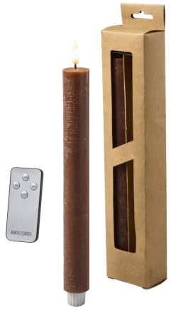 Florissima LED Stabkerzen Set mit Timer - Flackerndes Warmweiß - Batteriebetrieben - 2er Set oder 4er Set - Deko Kerzen für Kerzenständer (Braun, ⌀ 3 cm Höhe: 29 cm)