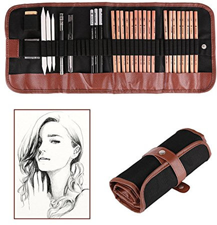 ZJchao Profi-Bleistift-Set für Skizzen / Zeichnungen, mit Radierer, Kohlestiften, Papierwischern und Cuttermesser, für änger geeignet, zum Skizzieren / Zeichnen / Malen,