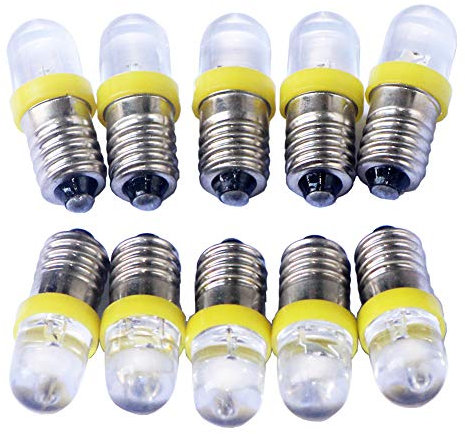 GutReise 10x E10 DC 6V Yellow Spotlight LED Lamps Light Bulbs + 10pcs E10 Lamp Socket Base