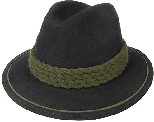LIERYS Paspol Trachtenhut - Unifarbener Hut - Herren - Wollfilzhut mit Garniturband aus Kordeln - Made in The EU - Wasserabweisend - Ganzjährig schwarz 59 cm